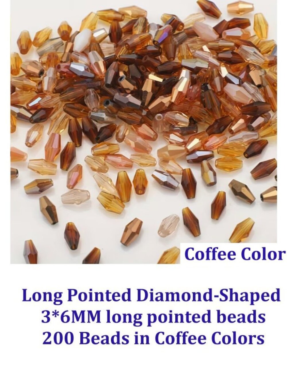Long Pointed Diamond-Shaped  3*6MM long pointed beads 200 Beads in Coffee Color